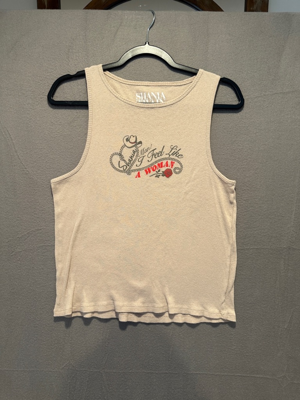 Shania Beige Ribbed Graphic Tank